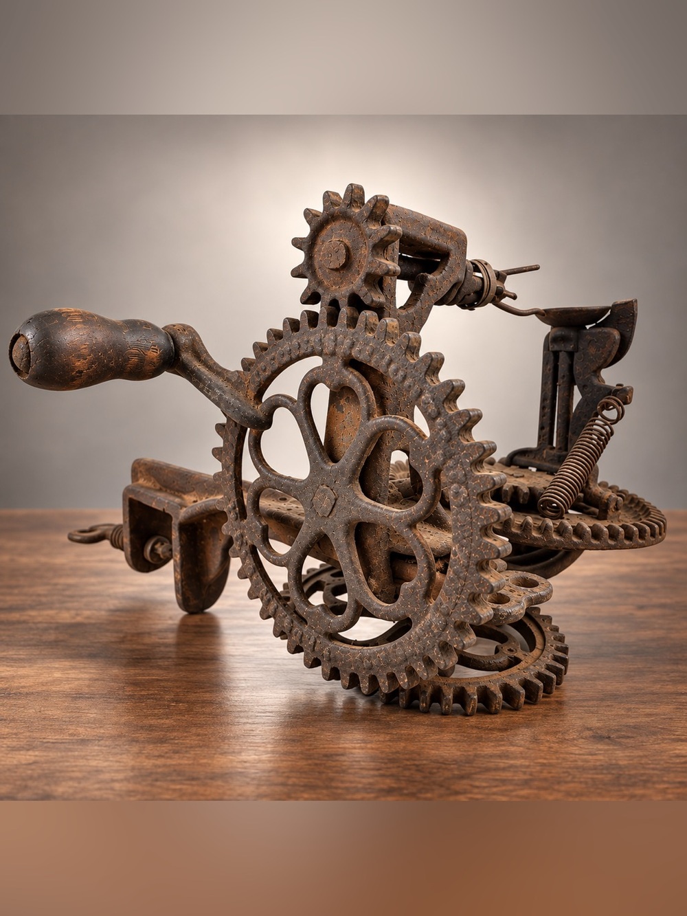 Antique Cast Iron Apple Peeler Hand Crank Gear Driven Farmhouse Kitchen Decor
